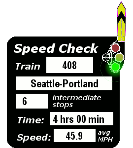 Train 408 (Seattle-Portland): 6 stops; 4:00; 45.9 MPH