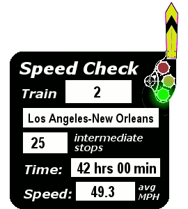 Train 2: 25 stops, 42:00, 49.3 MPH